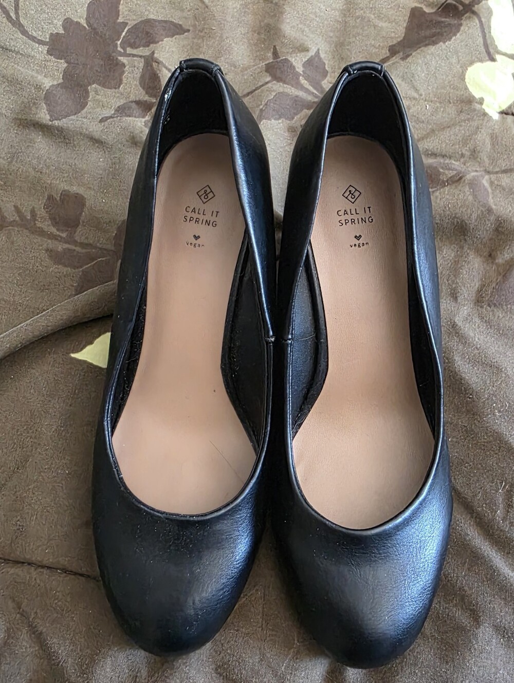Call It Spring Black Vegan Round-Toe Wedges
